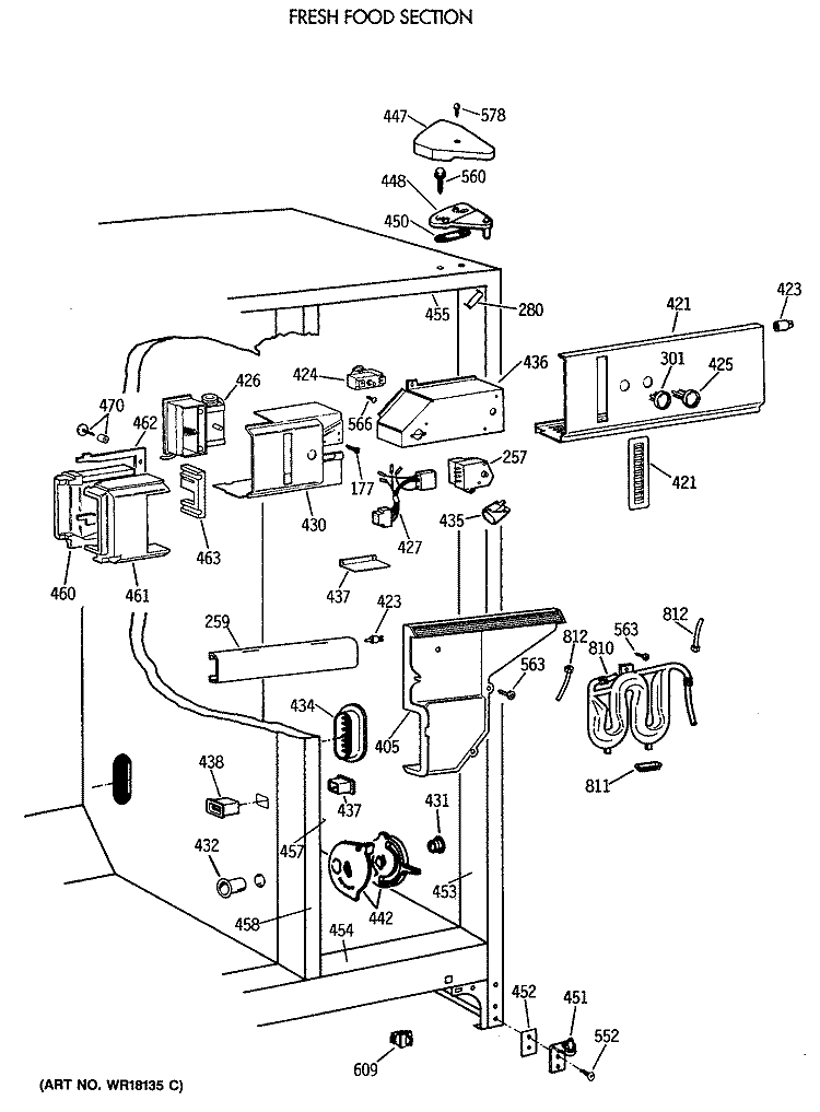FRESH FOOD SECTION Diagram and Parts List for TFG24ZFVAWH  General Electric Refrigerator
