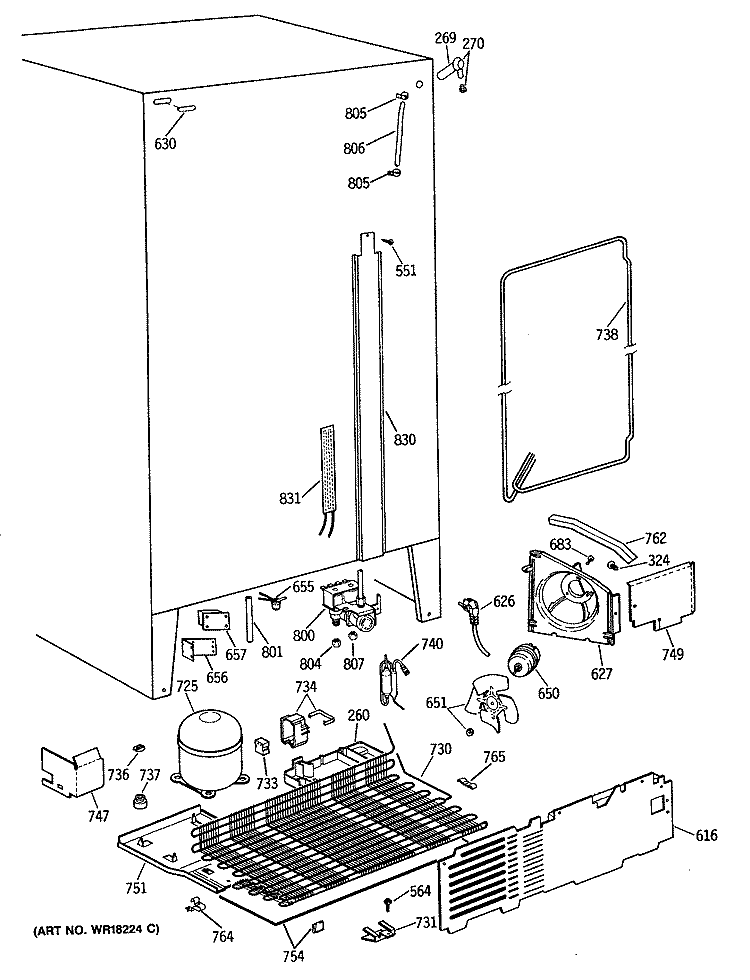 Section Diagram and Parts List for TFG24ZFVAWH  General Electric Refrigerator