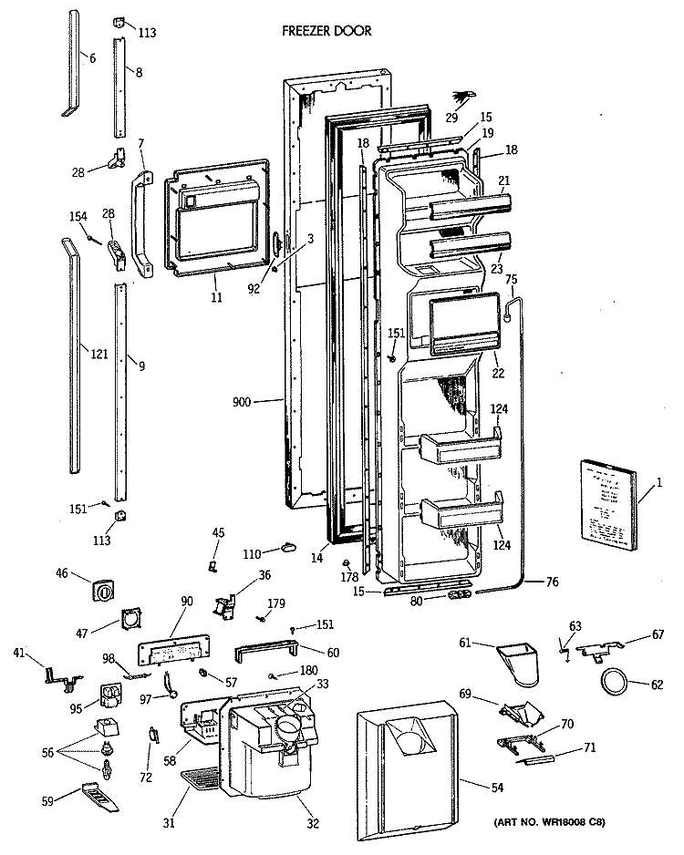 FREEZER DOOR Diagram and Parts List for TFG27PFVABB  General Electric Refrigerator