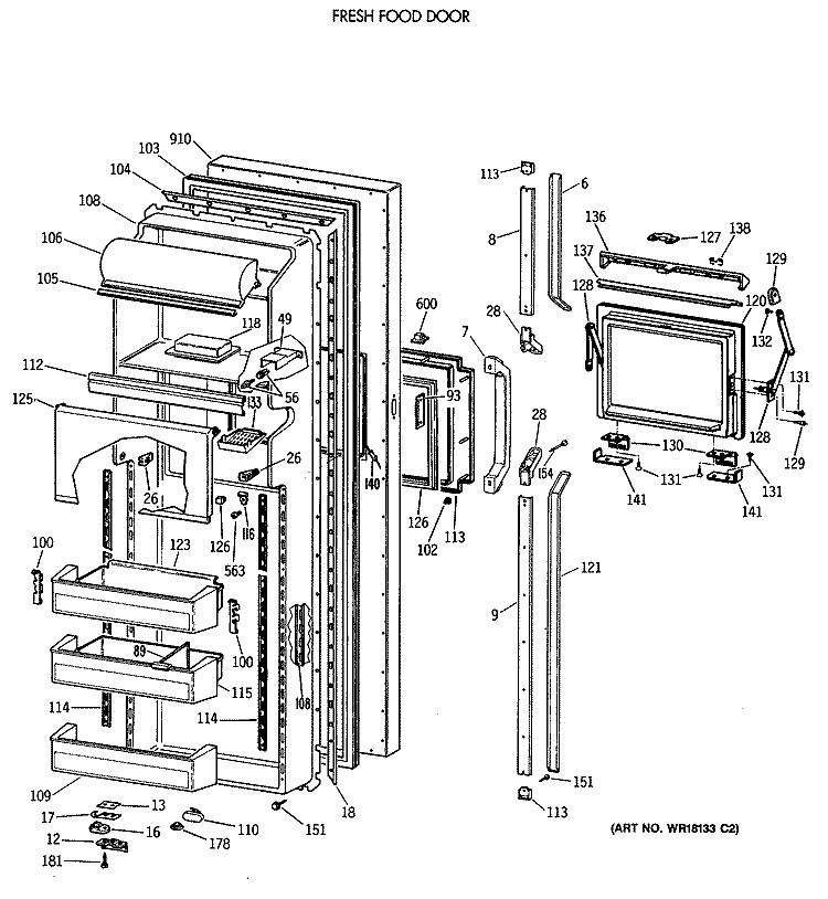 FRESH FOOD DOOR Diagram and Parts List for TFG27PFVABB  General Electric Refrigerator