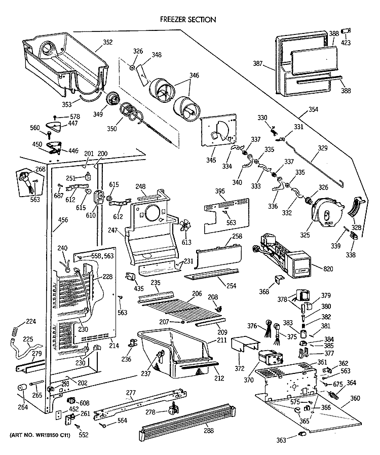 FREEZER SECTION Diagram and Parts List for TFG27ZFVAWH  General Electric Refrigerator