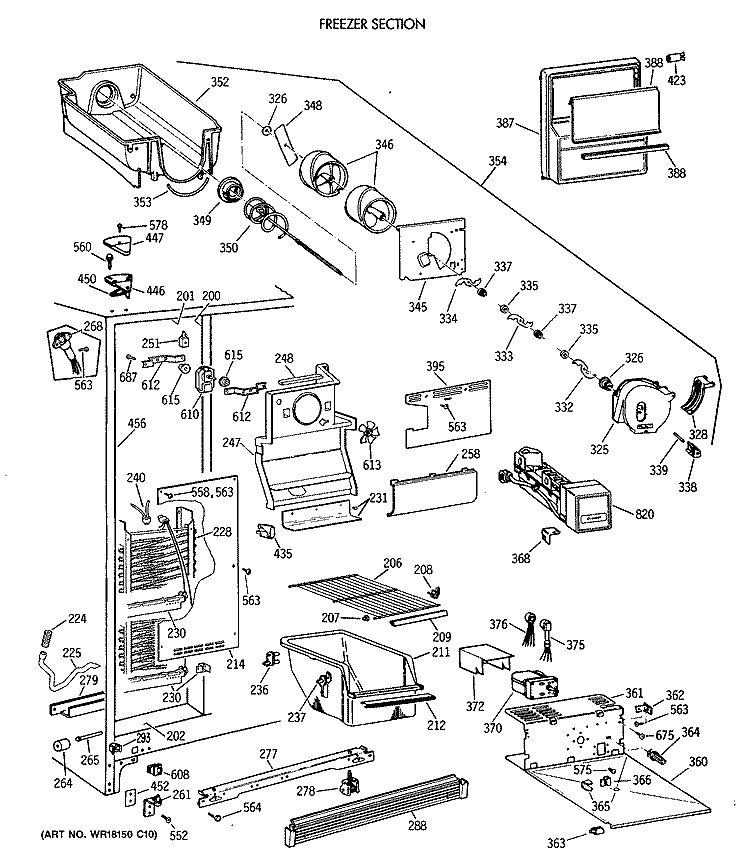 FREEZER SECTION Diagram and Parts List for TFH22JWXAAA  General Electric Refrigerator