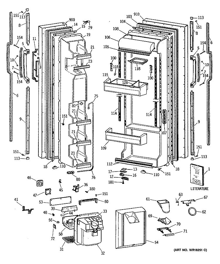 Section Diagram and Parts List for TFH24JWXAAA  General Electric Refrigerator