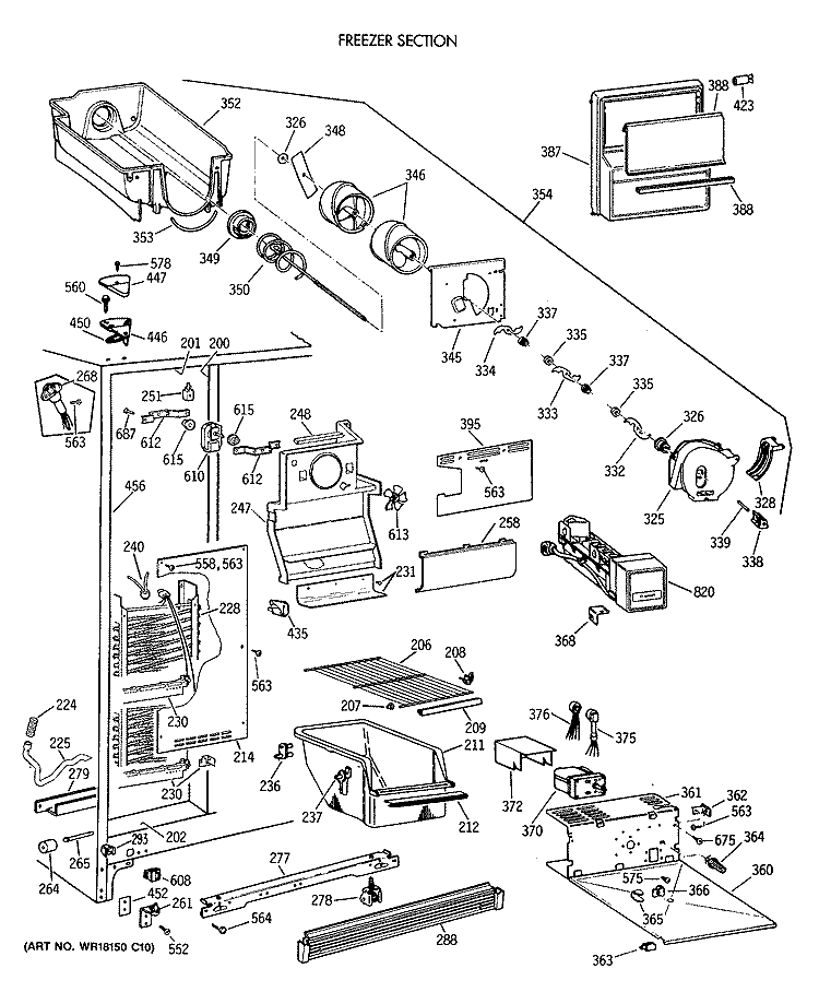 FREEZER SECTION Diagram and Parts List for TFH24JWXAAA  General Electric Refrigerator