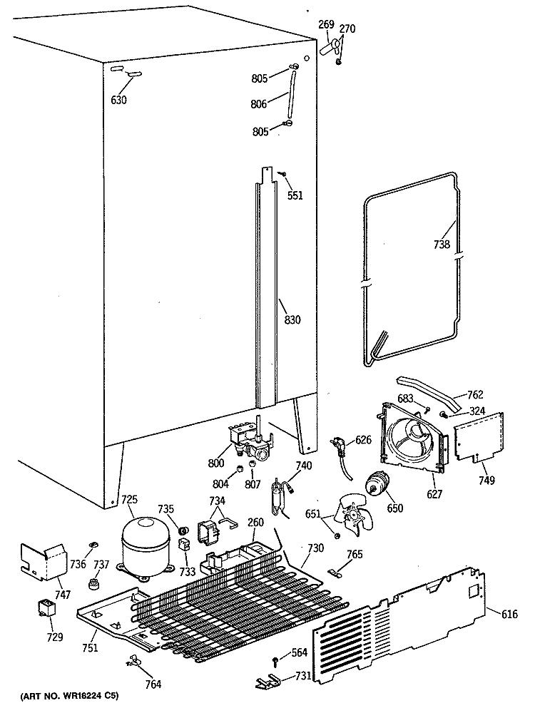 Section Diagram and Parts List for TFH24JWXAAA  General Electric Refrigerator
