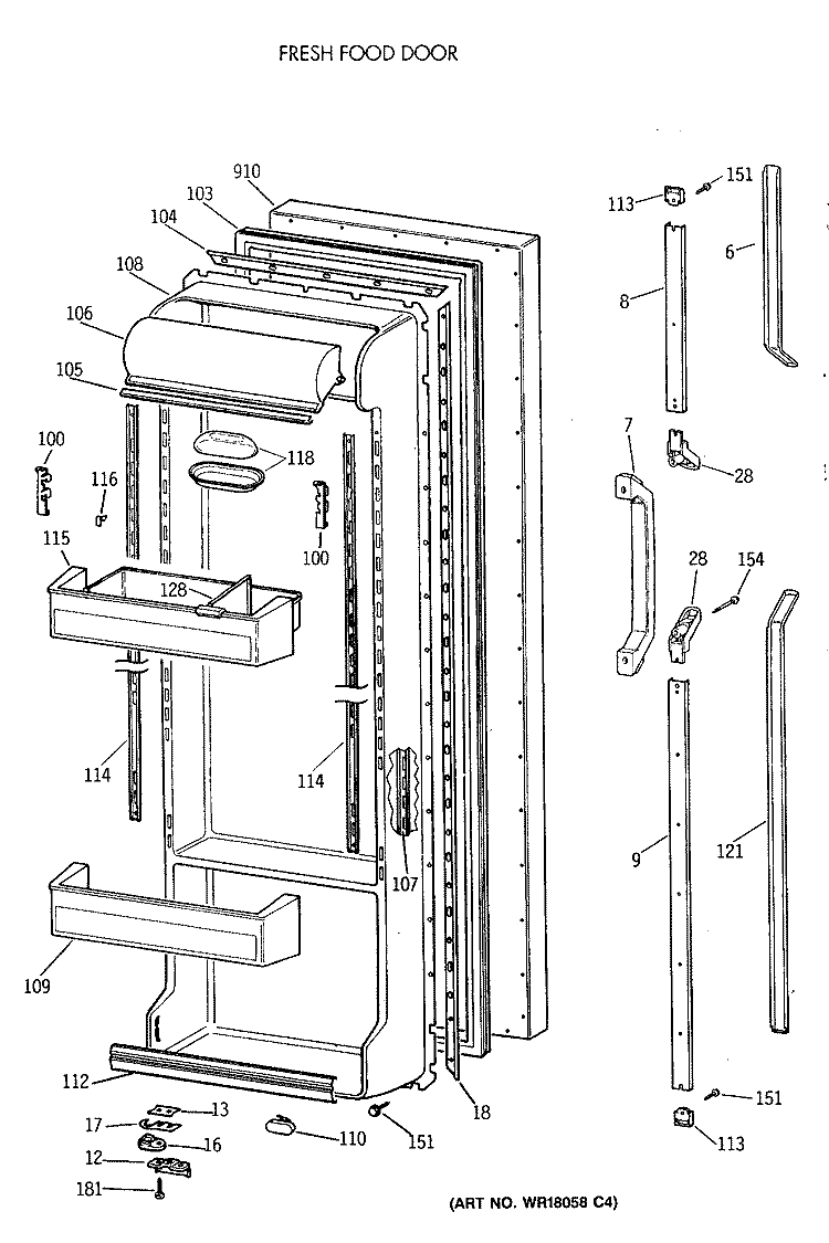 FRESH FOOD DOOR Diagram and Parts List for TFH24PRXAWW  General Electric Refrigerator