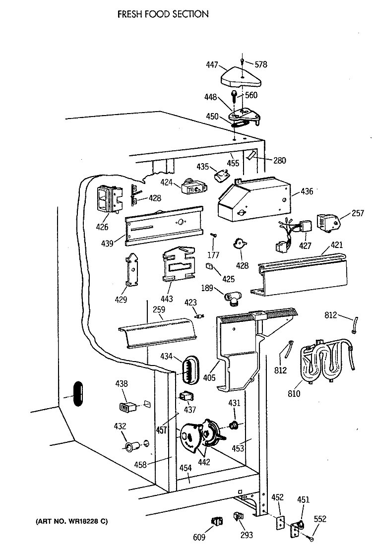 FRESH FOOD SECTION Diagram and Parts List for TFH24PRXAWW  General Electric Refrigerator