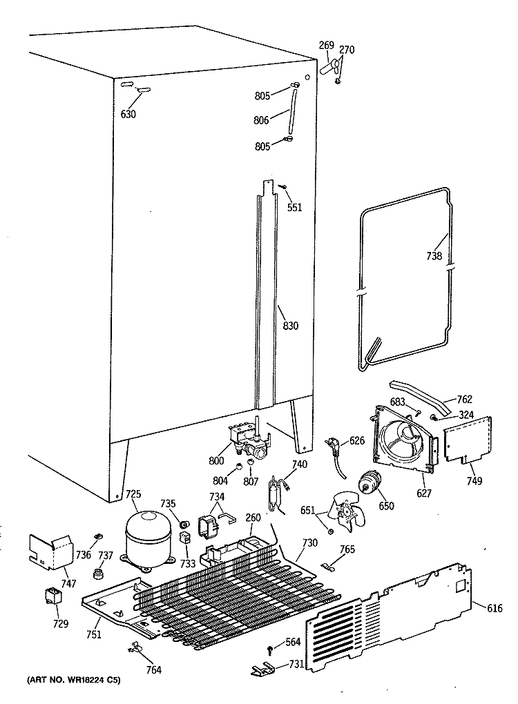 Section Diagram and Parts List for TFH24PRXAWW  General Electric Refrigerator