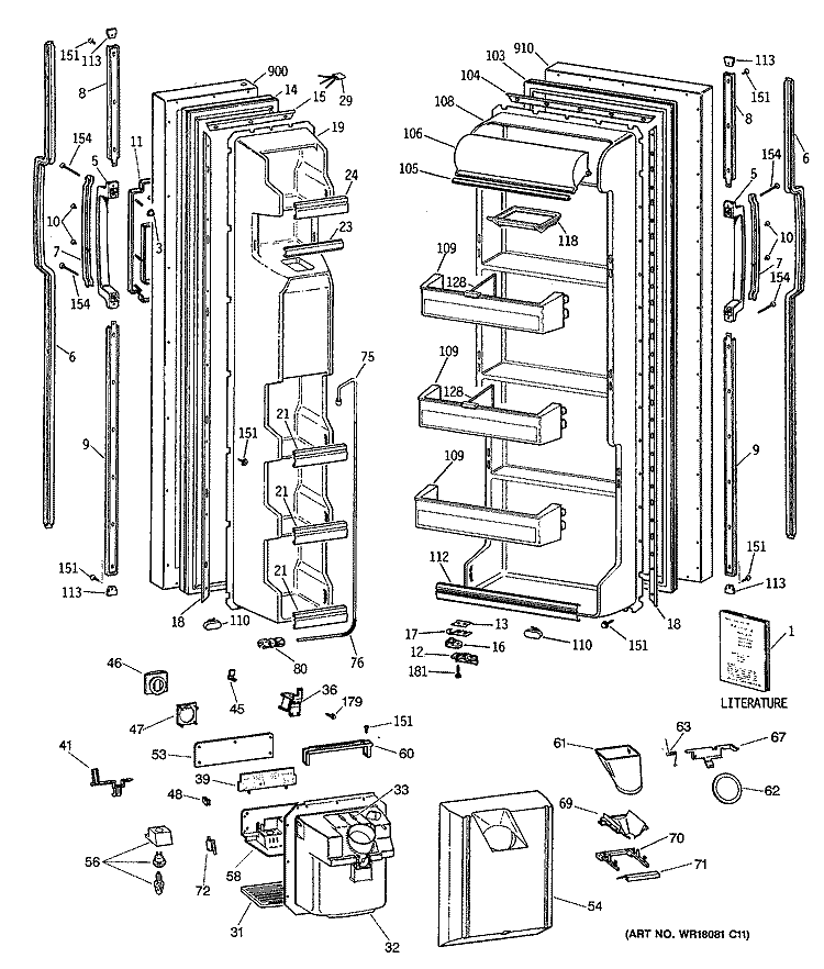 Section Diagram and Parts List for TFX20JRXAAA  General Electric Refrigerator