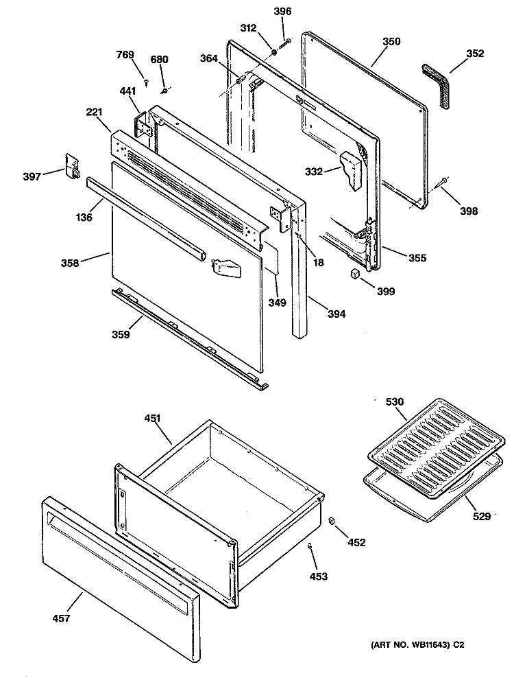 Section Diagram and Parts List for JBP21GV1  General Electric Range