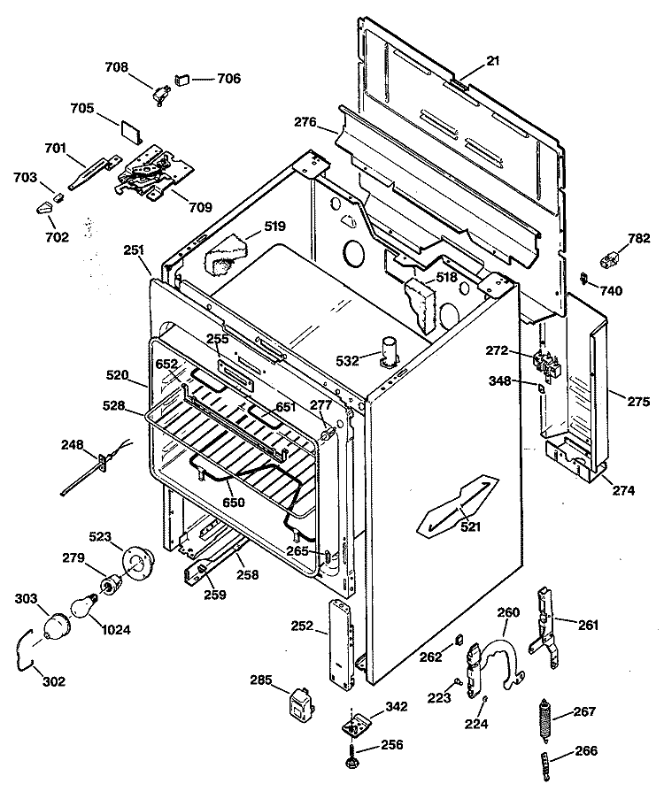 Section Diagram and Parts List for JBP21GV1  General Electric Range