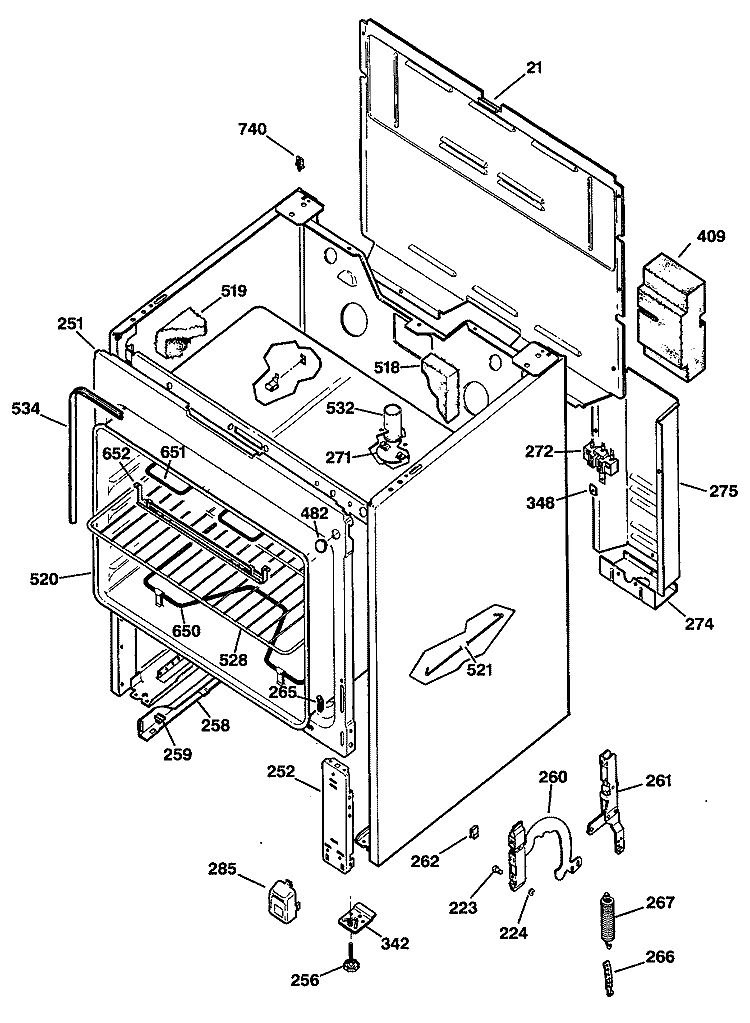 Section Diagram and Parts List for JBS034V1  General Electric Range