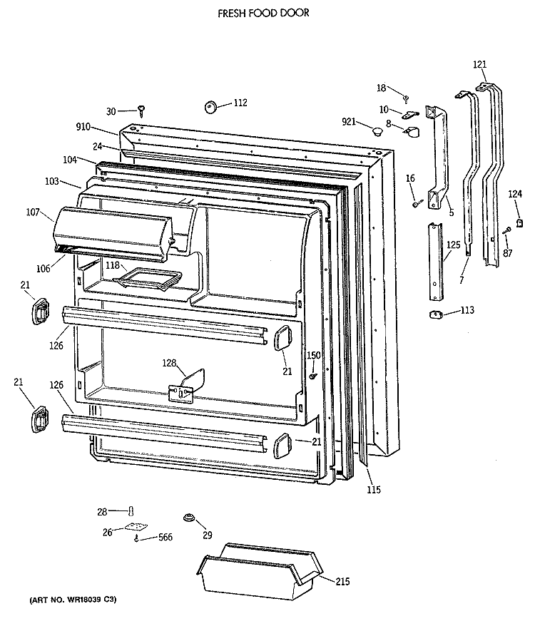 FRESH FOOD DOOR Diagram and Parts List for TBX18DAXBRWW  General Electric Refrigerator