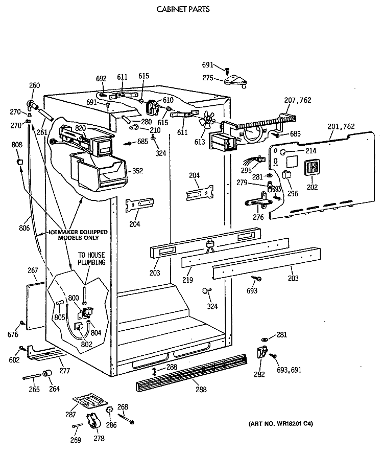 CABINET PARTS Diagram and Parts List for TBX18DAXBRWW  General Electric Refrigerator