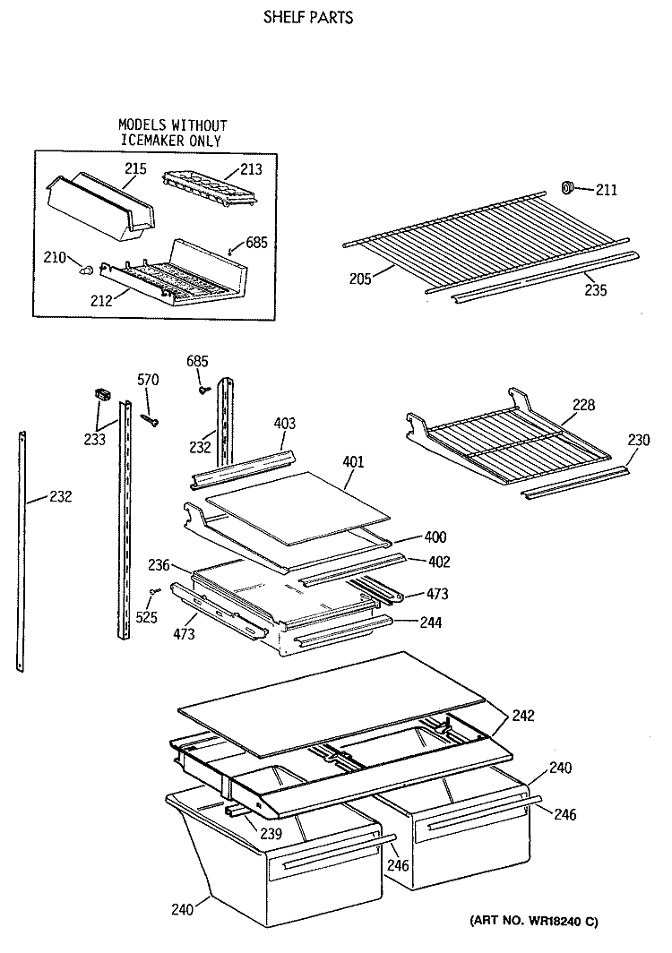 SHELF PARTS Diagram and Parts List for TBX18DAXBRWW  General Electric Refrigerator