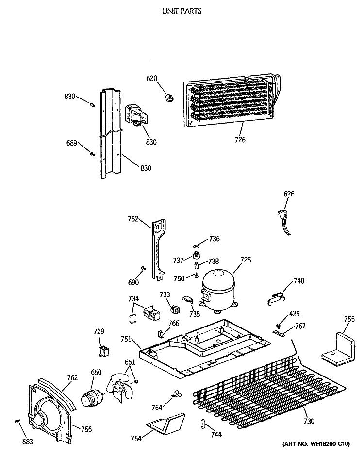 UNIT PARTS Diagram and Parts List for TBX18DAXBRWW  General Electric Refrigerator