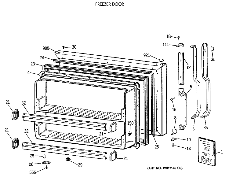FREEZER DOOR Diagram and Parts List for TBX18JAXBRAA  General Electric Refrigerator