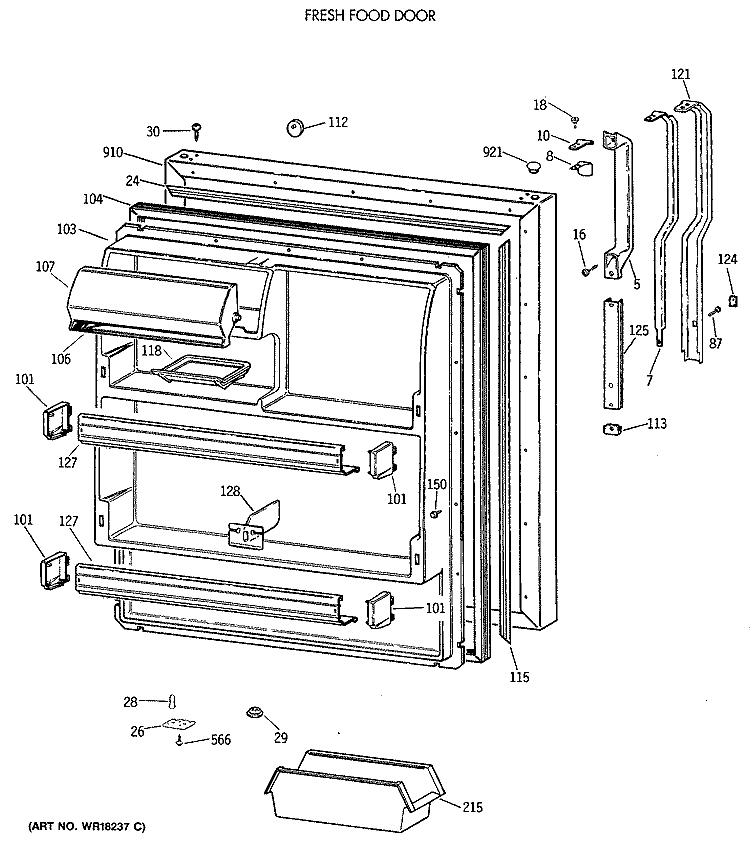 FRESH FOOD DOOR Diagram and Parts List for TBX18JAXBRAA  General Electric Refrigerator