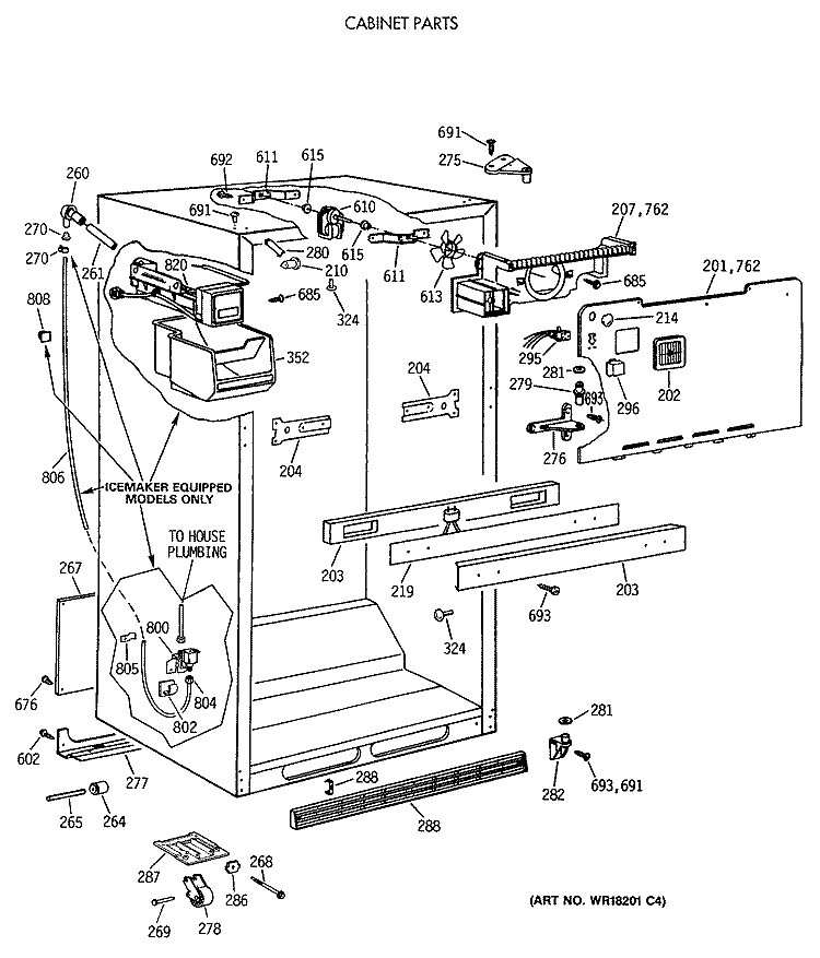 CABINET PARTS Diagram and Parts List for TBX18JAXBRAA  General Electric Refrigerator