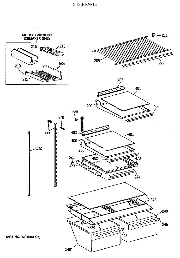 SHELF PARTS Diagram and Parts List for TBX18JAXBRAA  General Electric Refrigerator