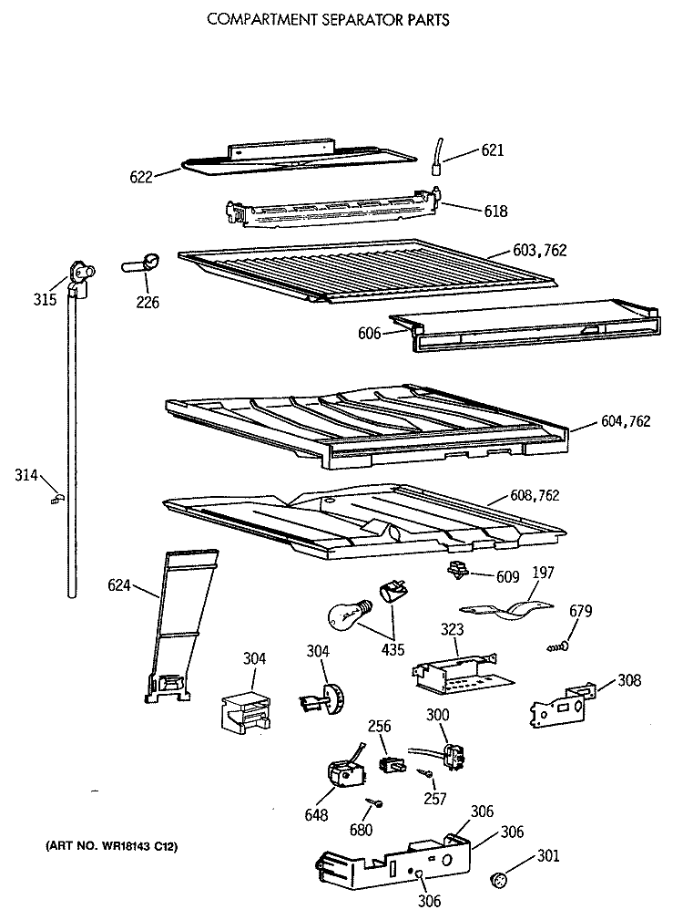 COMPARTMENT SEPARATOR PARTS Diagram and Parts List for TBX18JAXBRAA  General Electric Refrigerator