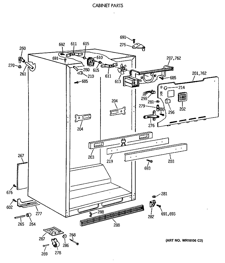 CABINET PARTS Diagram and Parts List for TBX19DAXBRAA  General Electric Refrigerator