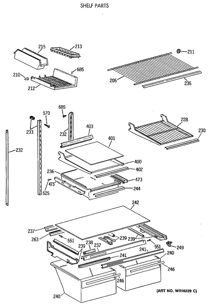 SHELF PARTS Diagram and Parts List for TBX19DAXBRAA  General Electric Refrigerator