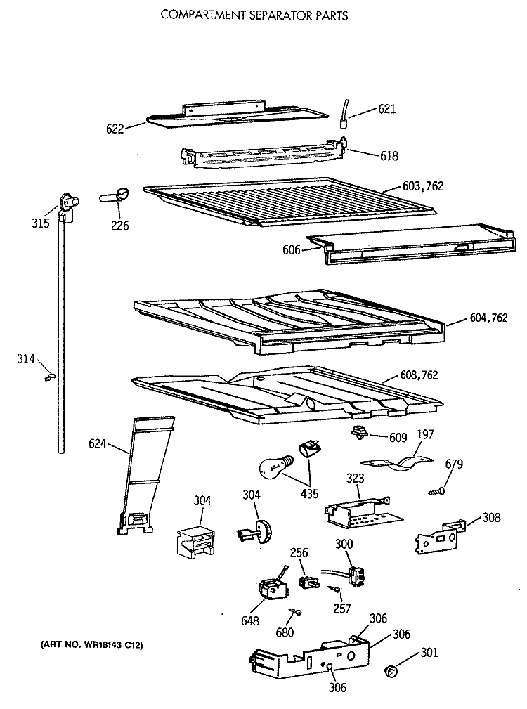 COMPARTMENT SEPARATOR PARTS Diagram and Parts List for TBX19DAXBRAA  General Electric Refrigerator