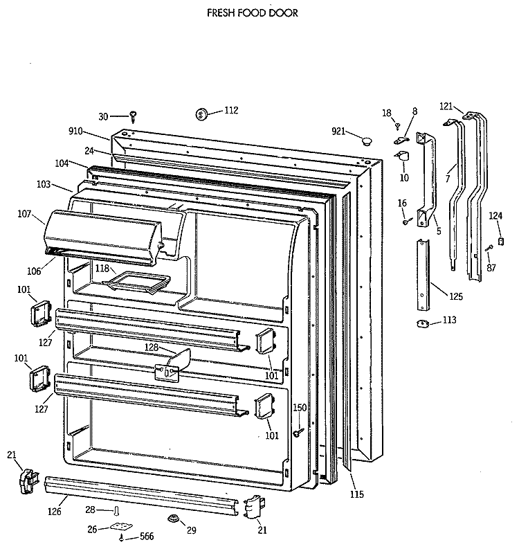 FRESH FOOD DOOR Diagram and Parts List for TBX21MAXBRAA  General Electric Refrigerator