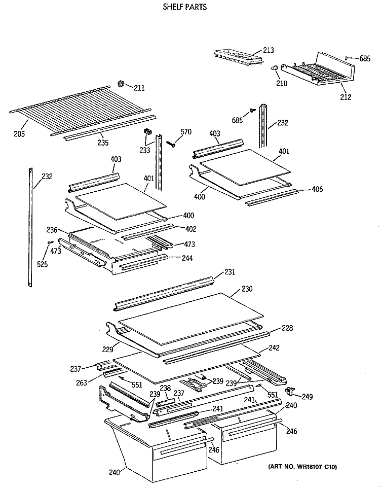 SHELF PARTS Diagram and Parts List for TBX21MAXBRAA  General Electric Refrigerator