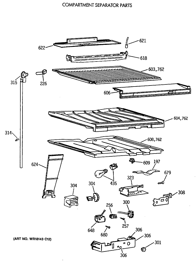 COMPARTMENT SEPARATOR PARTS Diagram and Parts List for TBX21MAXBRAA  General Electric Refrigerator