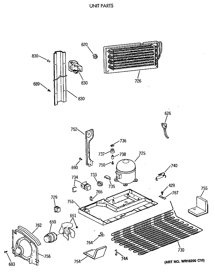 UNIT PARTS Diagram and Parts List for TBX21MAXBRAA  General Electric Refrigerator