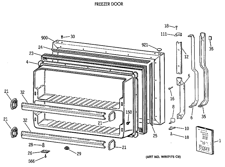 FREEZER DOOR Diagram and Parts List for TBX21NIXBRAA  General Electric Refrigerator