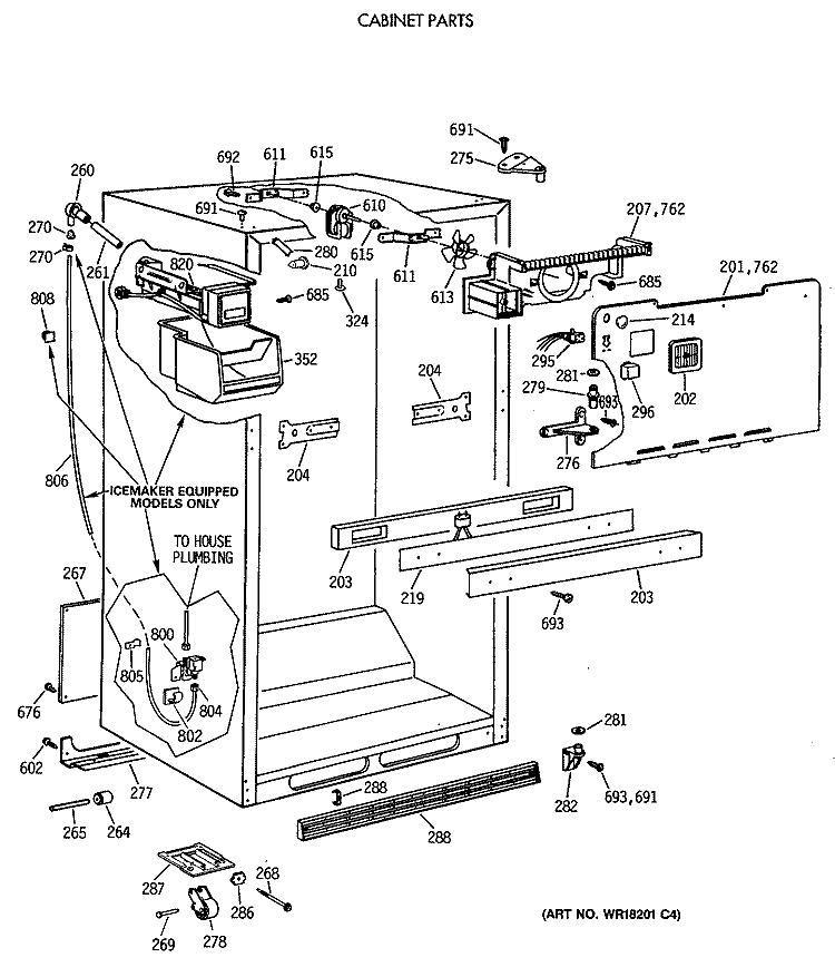 CABINET PARTS Diagram and Parts List for TBX21NIXBRAA  General Electric Refrigerator