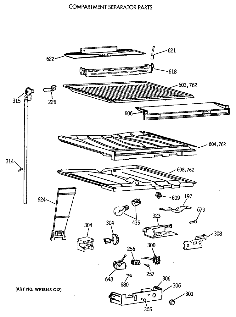 COMPARTMENT SEPARATOR PARTS Diagram and Parts List for TBX21NIXBRAA  General Electric Refrigerator