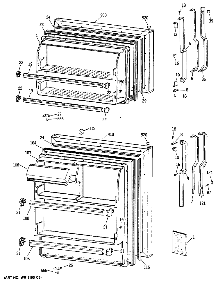 Section Diagram and Parts List for TBG14SAXHRWH  General Electric Refrigerator