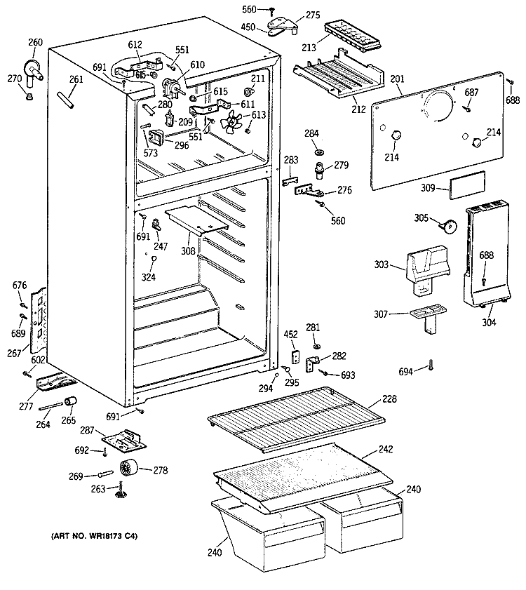 Section Diagram and Parts List for TBG14SAXHRWH  General Electric Refrigerator