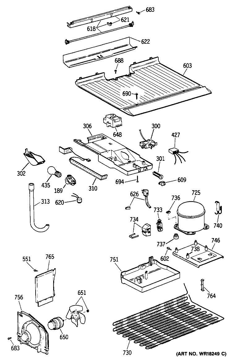 Section Diagram and Parts List for TBG14SAXHRWH  General Electric Refrigerator
