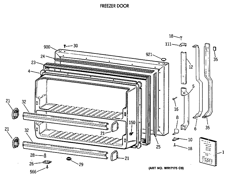 FREEZER DOOR Diagram and Parts List for TBG18DAXDRWW  General Electric Refrigerator