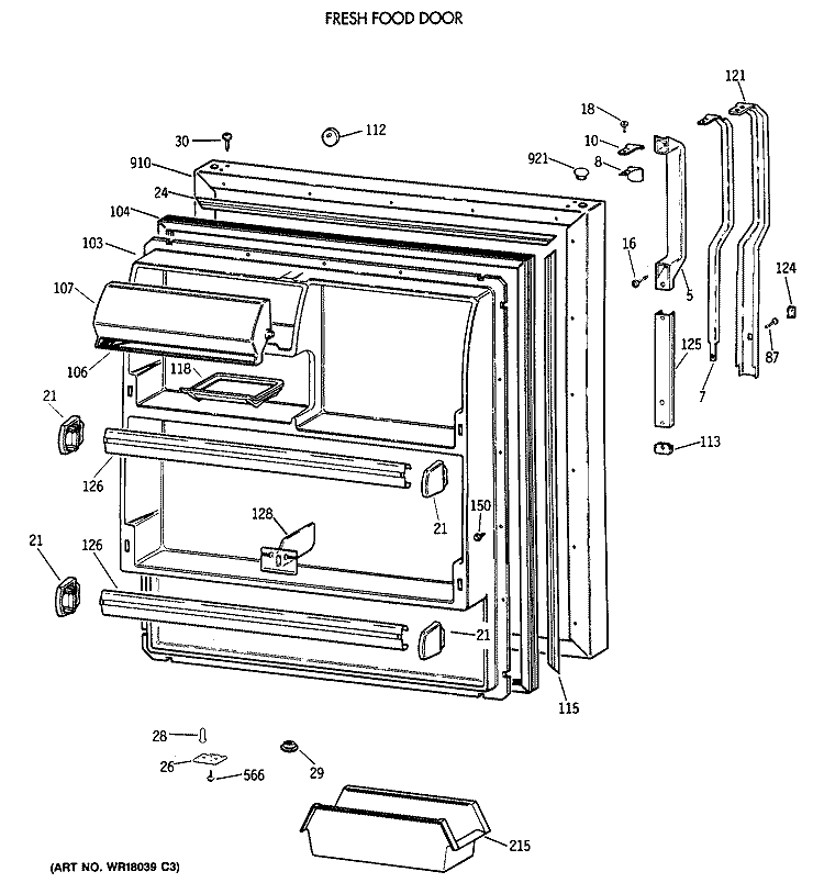 FRESH FOOD DOOR Diagram and Parts List for TBG18DAXDRWW  General Electric Refrigerator
