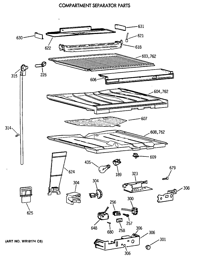 COMPARTMENT SEPARATOR PARTS Diagram and Parts List for TBG18DAXDRWW  General Electric Refrigerator