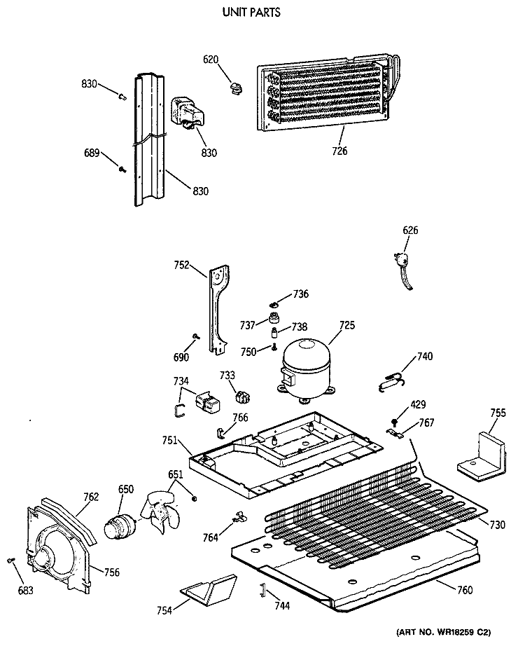 UNIT PARTS Diagram and Parts List for TBG18DAXDRWW  General Electric Refrigerator