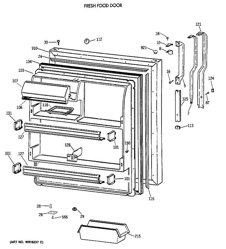 FRESH FOOD DOOR Diagram and Parts List for TBG18JAXDRAA  General Electric Refrigerator