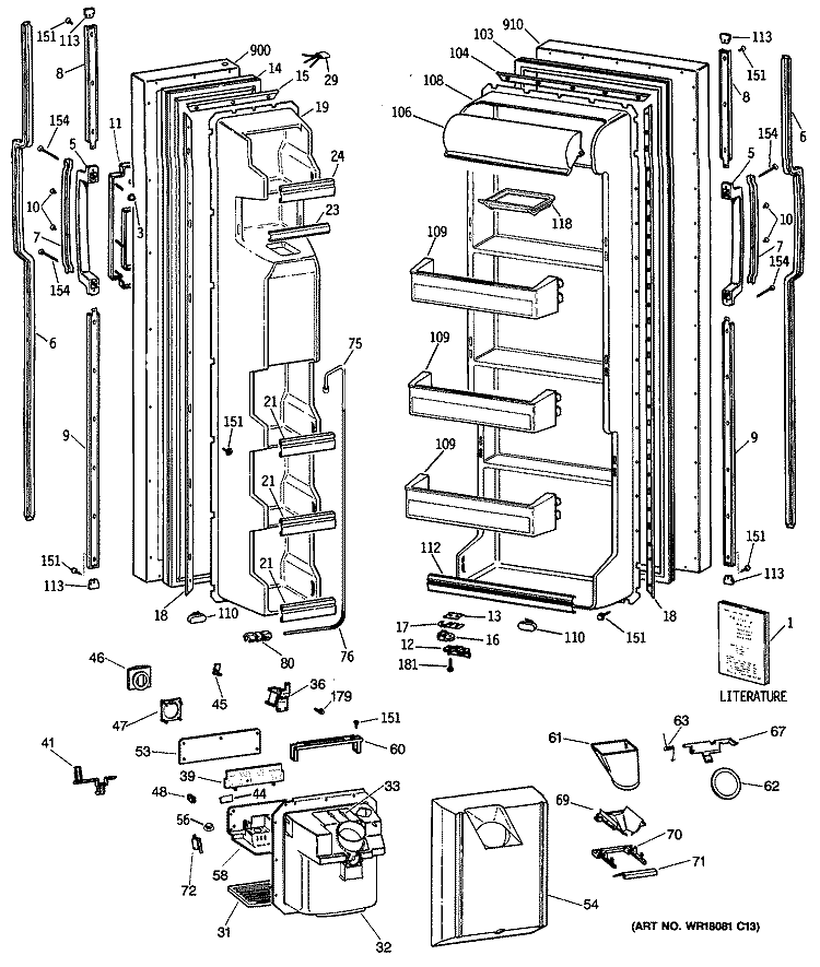 Section Diagram and Parts List for TFX20NWXAWH  General Electric Refrigerator
