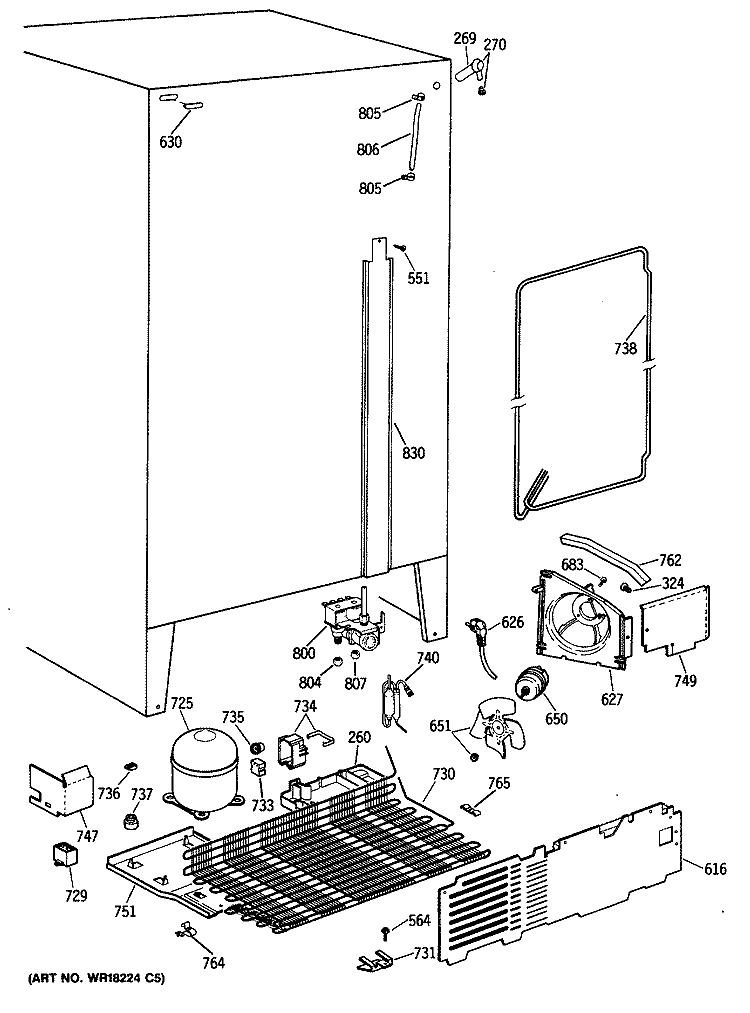 Section Diagram and Parts List for TFX20NWXAWH  General Electric Refrigerator