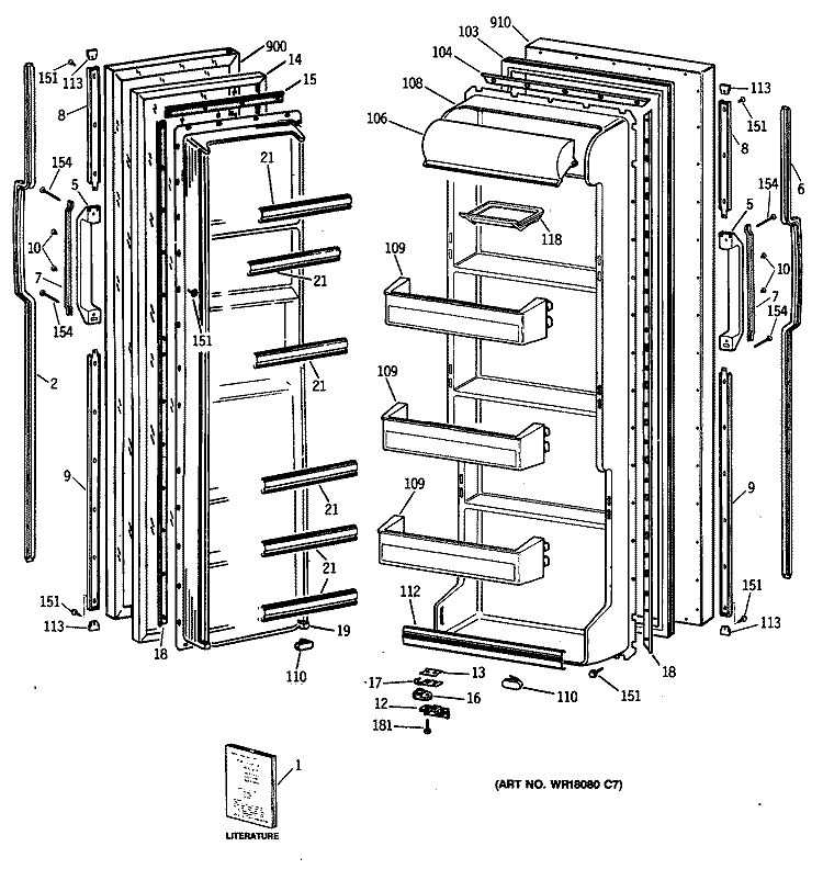 Section Diagram and Parts List for TFX20SAXAWW  General Electric Refrigerator