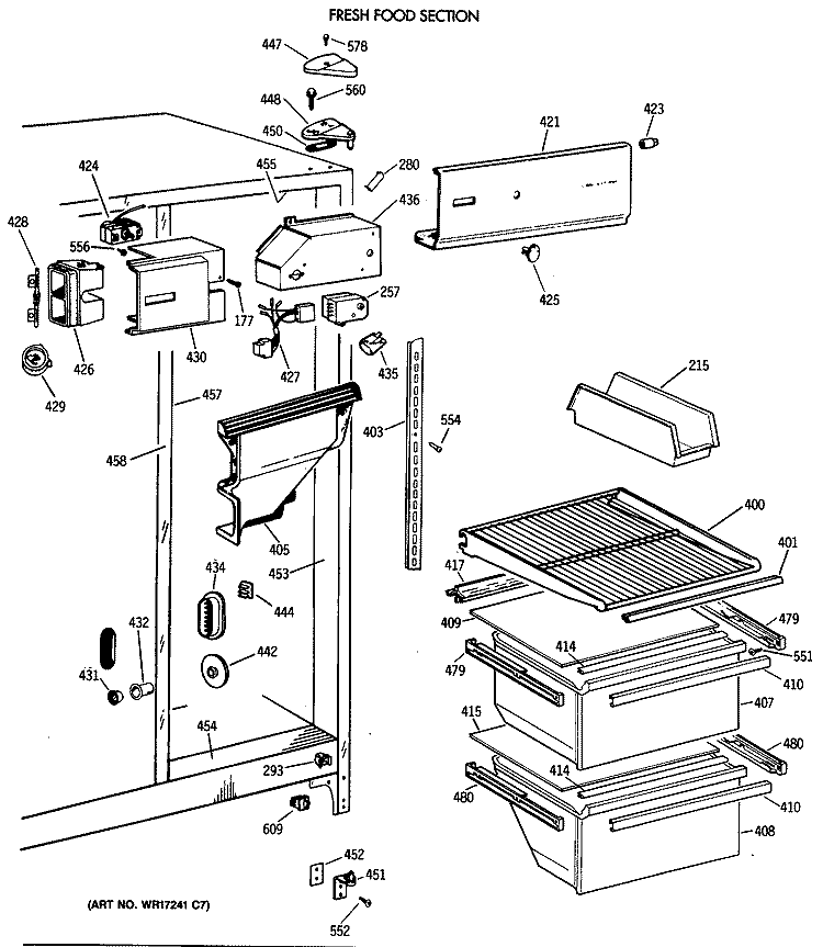 FRESH FOOD SECTION Diagram and Parts List for TFX20SAXAWW  General Electric Refrigerator