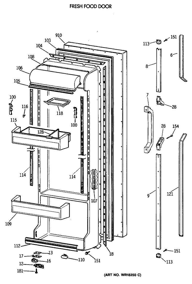 FRESH FOOD DOOR Diagram and Parts List for TFX22CRXABB  General Electric Refrigerator