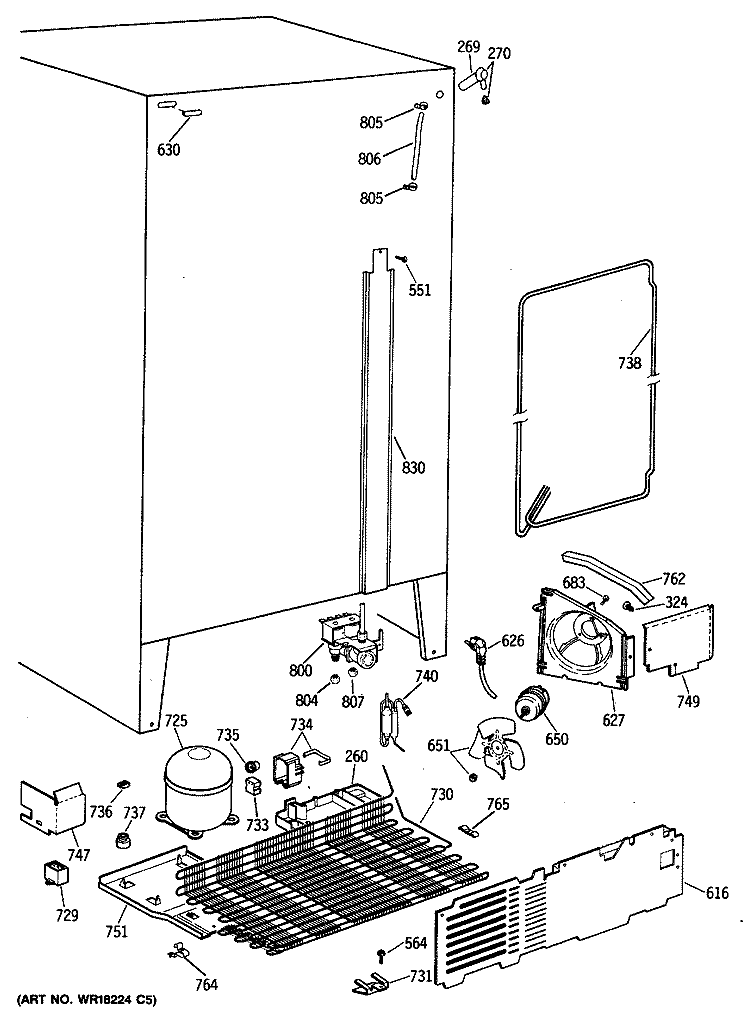 Section Diagram and Parts List for TFX22CRXABB  General Electric Refrigerator