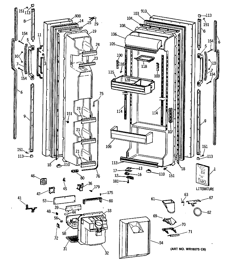 Section Diagram and Parts List for TFX22JWXAWW  General Electric Refrigerator